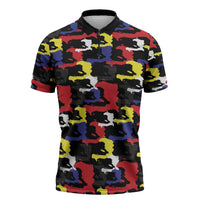 Haiti Map Camouflage Colorful Zipper Polo Shirt - Wonder Print Shop