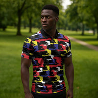 Haiti Map Camouflage Colorful Zipper Polo Shirt - Wonder Print Shop