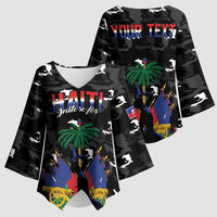 Personalized Haiti Map Camouflage Kimono Sleeve Blouse Unique Style - Wonder Print Shop