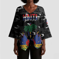 Personalized Haiti Map Camouflage Kimono Sleeve Blouse Unique Style - Wonder Print Shop