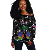 Personalized Haiti Map Camouflage Off Shoulder Sweater Unique Style - Wonder Print Shop