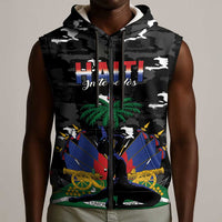 Personalized Haiti Map Camouflage Sleeveless Zip Hoodie Unique Style - Wonder Print Shop