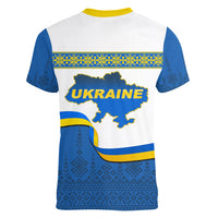 Ukraine Women V Neck T Shirt Ukrainian Map Vyshyvanka Pattern - Wonder Print Shop