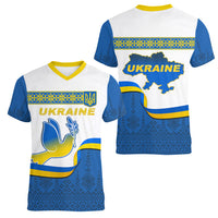 Ukraine Women V Neck T Shirt Ukrainian Map Vyshyvanka Pattern - Wonder Print Shop