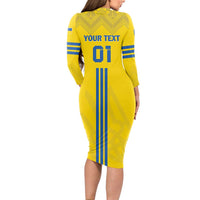Custom Ukraine 2024 Football Long Sleeve Bodycon Dress Ukrainian Folk Pattern - Wonder Print Shop