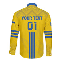 Custom Ukraine 2024 Football Long Sleeve Button Shirt Ukrainian Folk Pattern - Wonder Print Shop
