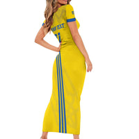Custom Ukraine 2024 Football Short Sleeve Bodycon Dress Ukrainian Folk Pattern - Wonder Print Shop