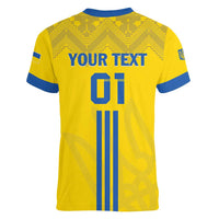 Custom Ukraine 2024 Football Women V-Neck T-Shirt Ukrainian Folk Pattern - Wonder Print Shop