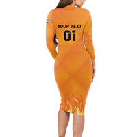 Custom Netherlands 2024 Football Long Sleeve Bodycon Dress Holland Oranje Lions - Wonder Print Shop