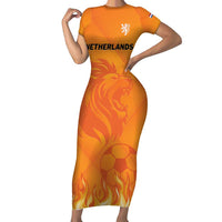 Custom Netherlands 2024 Football Short Sleeve Bodycon Dress Holland Oranje Lions - Wonder Print Shop