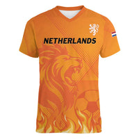 Custom Netherlands 2024 Football Women V-Neck T-Shirt Holland Oranje Lions - Wonder Print Shop