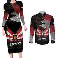 Personalized Egypt Revolution Day Couples Matching Long Sleeve Bodycon Dress and Long Sleeve Button Shirt Steppe Eagle Lotus Flower - Wonder Print Shop