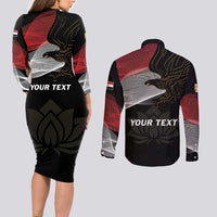 Personalized Egypt Revolution Day Couples Matching Long Sleeve Bodycon Dress and Long Sleeve Button Shirt Steppe Eagle Lotus Flower - Wonder Print Shop