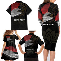 Personalized Egypt Revolution Day Family Matching Long Sleeve Bodycon Dress and Hawaiian Shirt Steppe Eagle Lotus Flower - Wonder Print Shop