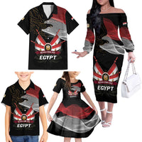 Personalized Egypt Revolution Day Family Matching Off The Shoulder Long Sleeve Dress and Hawaiian Shirt Steppe Eagle Lotus Flower - Wonder Print Shop