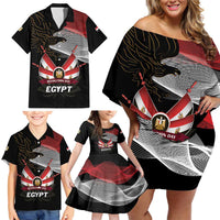 Personalized Egypt Revolution Day Family Matching Off Shoulder Short Dress and Hawaiian Shirt Steppe Eagle Lotus Flower - Wonder Print Shop