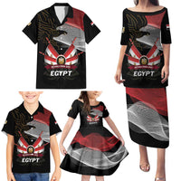 Personalized Egypt Revolution Day Family Matching Puletasi and Hawaiian Shirt Steppe Eagle Lotus Flower - Wonder Print Shop