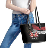 Egypt Revolution Day Leather Tote Bag Steppe Eagle Lotus Flower - Wonder Print Shop