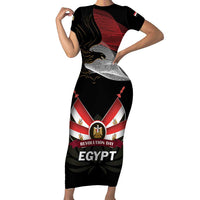 Personalized Egypt Revolution Day Short Sleeve Bodycon Dress Steppe Eagle Lotus Flower - Wonder Print Shop
