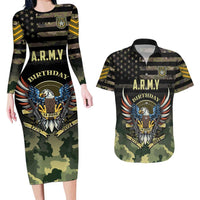 Personalized ARMY Birthday 2024 Couples Matching Long Sleeve Bodycon Dress and Hawaiian Shirt US 249th Anniversary - Wonder Print Shop