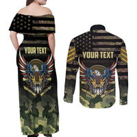 Personalized ARMY Birthday 2024 Couples Matching Off Shoulder Maxi Dress and Long Sleeve Button Shirt US 249th Anniversary - Wonder Print Shop