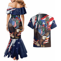 Personalized Puerto Rico 4th of July Couples Matching Mermaid Dress and Hawaiian Shirt USA Statue of Liberty El Morro