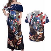 Personalized Puerto Rico 4th of July Couples Matching Off Shoulder Maxi Dress and Hawaiian Shirt USA Statue of Liberty El Morro