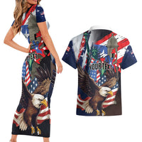 Personalized Puerto Rico 4th of July Couples Matching Short Sleeve Bodycon Dress and Hawaiian Shirt USA Statue of Liberty El Morro