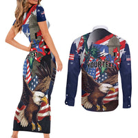 Personalized Puerto Rico 4th of July Couples Matching Short Sleeve Bodycon Dress and Long Sleeve Button Shirt USA Statue of Liberty El Morro