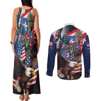 Personalized Puerto Rico 4th of July Couples Matching Tank Maxi Dress and Long Sleeve Button Shirt USA Statue of Liberty El Morro