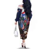 Personalized Puerto Rico 4th of July Family Matching Off The Shoulder Long Sleeve Dress and Hawaiian Shirt USA Statue of Liberty El Morro