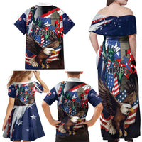 Personalized Puerto Rico 4th of July Family Matching Off Shoulder Maxi Dress and Hawaiian Shirt USA Statue of Liberty El Morro
