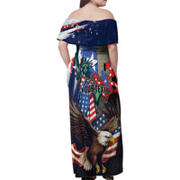 Personalized Puerto Rico 4th of July Family Matching Off Shoulder Maxi Dress and Hawaiian Shirt USA Statue of Liberty El Morro