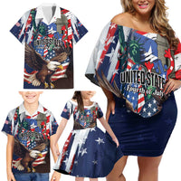 Personalized Puerto Rico 4th of July Family Matching Off Shoulder Short Dress and Hawaiian Shirt USA Statue of Liberty El Morro