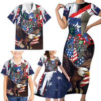 Personalized Puerto Rico 4th of July Family Matching Short Sleeve Bodycon Dress and Hawaiian Shirt USA Statue of Liberty El Morro