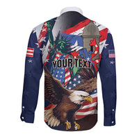 Personalized Puerto Rico 4th of July Long Sleeve Button Shirt USA Statue of Liberty El Morro