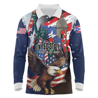 Personalized Puerto Rico 4th of July Long Sleeve Polo Shirt USA Statue of Liberty El Morro