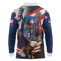 Personalized Puerto Rico 4th of July Long Sleeve Polo Shirt USA Statue of Liberty El Morro