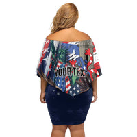 Personalized Puerto Rico 4th of July Off Shoulder Short Dress USA Statue of Liberty El Morro