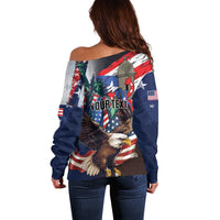 Personalized Puerto Rico 4th of July Off Shoulder Sweater USA Statue of Liberty El Morro