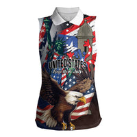 Personalized Puerto Rico 4th of July Women Sleeveless Polo Shirt USA Statue of Liberty El Morro