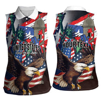 Personalized Puerto Rico 4th of July Women Sleeveless Polo Shirt USA Statue of Liberty El Morro