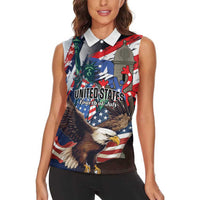 Personalized Puerto Rico 4th of July Women Sleeveless Polo Shirt USA Statue of Liberty El Morro