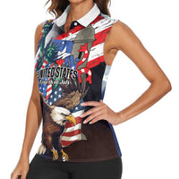 Personalized Puerto Rico 4th of July Women Sleeveless Polo Shirt USA Statue of Liberty El Morro