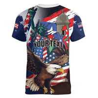 Personalized Puerto Rico 4th of July Women V-Neck T-Shirt USA Statue of Liberty El Morro