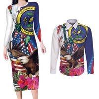 Personalized US Virgin Islands 4th of July Couples Matching Long Sleeve Bodycon Dress and Long Sleeve Button Shirt US Eagle Statue of Liberty