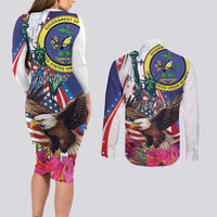 Personalized US Virgin Islands 4th of July Couples Matching Long Sleeve Bodycon Dress and Long Sleeve Button Shirt US Eagle Statue of Liberty