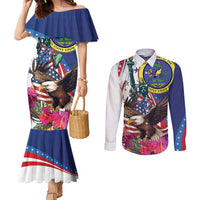 Personalized US Virgin Islands 4th of July Couples Matching Mermaid Dress and Long Sleeve Button Shirt US Eagle Statue of Liberty