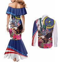 Personalized US Virgin Islands 4th of July Couples Matching Mermaid Dress and Long Sleeve Button Shirt US Eagle Statue of Liberty