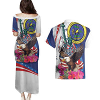 Personalized US Virgin Islands 4th of July Couples Matching Puletasi and Hawaiian Shirt US Eagle Statue of Liberty